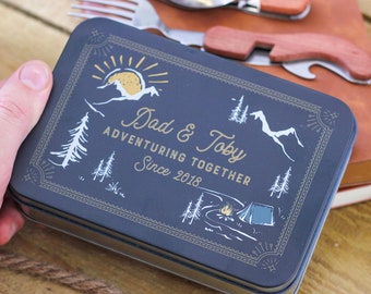 Personalised Adventure Camping Cutlery Tin Set, Travel Cutlery Set, Personalized Cutlery Set, Engraved Cutlery Set, Camping Cutlery Set