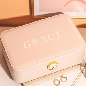Personalised Large Cream Jewellery Box Gift For Her Accessories Valentine&#39;s day Gift Jewellery Box Jewellery Case Gift For Girlfriend