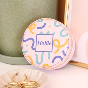 Portagioie colorato personalizzato astratto piccolo, portagioie da viaggio personalizzato, portagioie rotondo, portagioie in pelle, regalo per lei
