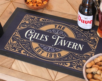 Personalised Family Drinks Pub Bar Runner | Ideal Beer Mats for Home Bar | Bar Accessories Gin Gifts for Home Pub | Dad Gifts for Man Cave