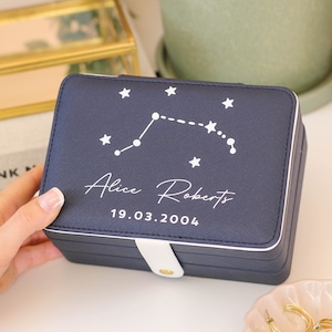 Personalised Star Sign Jewellery Box, Personalised Travel Jewellery Box, Large Jewellery Box, Leather Jewelry Box, Personalised Jewelery Box