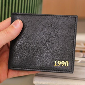 Portefeuille en cuir personnalisé pour l'année de naissance | Portefeuilles personnalisés haut de gamme pour homme avec une option de carte en métal pour un cadeau idéal pour papa