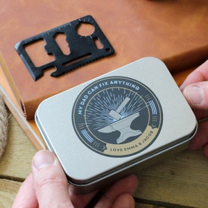 Personalised Dad&#39;s Pocket Multi Tool Tin Gift Set, Engraved Multi Tool, Personalised Multi Tool, Multifunctional Tool, Fathers Day Gifts