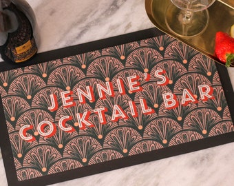 Personalised Art Deco Bar Runner, Personalised Bar Mat, Custom Bar Runner, Home Bar Accessories, Personalised Gift, Rubber Bar Mat, Bar Gift