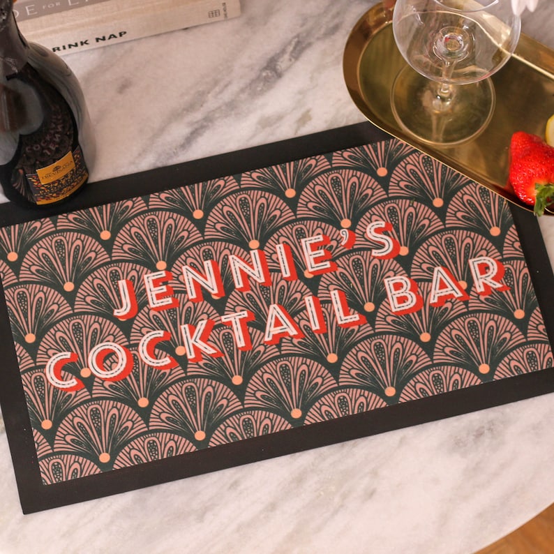 Personalised Art Deco Bar Runner, Personalised Bar Mat, Custom Bar Runner, Home Bar Accessories, Personalised Gift, Rubber Bar Mat, Bar Gift image 1