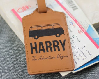 Personalised Campervan Luggage Tag, Personalised Luggage Tag, Luggage Tag Travel, Personalized Leather Luggage Tag, Custom Luggage Tag