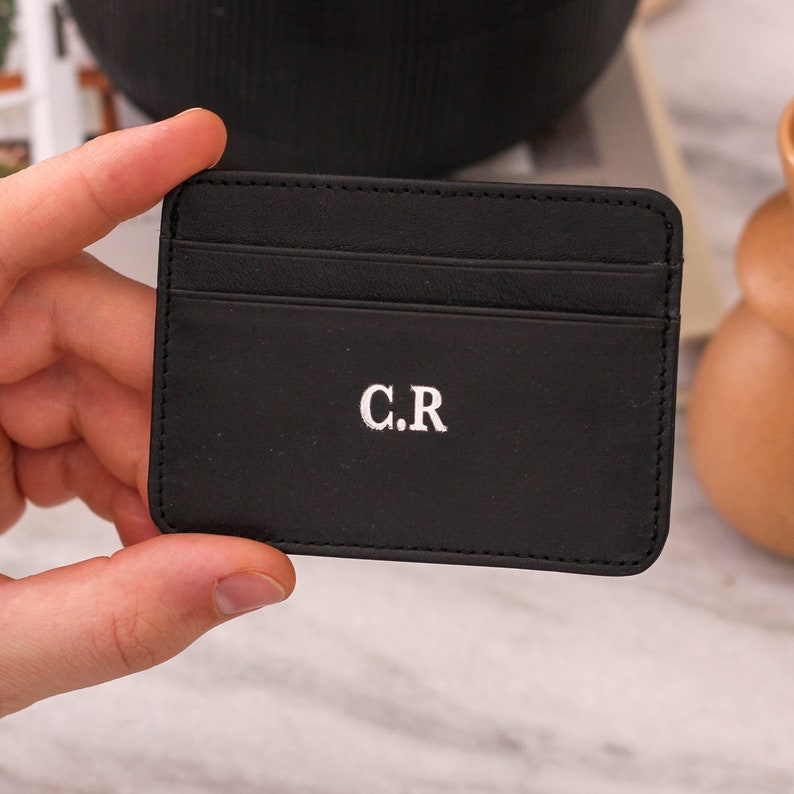 Personalised Initials Slim Credit Card Holder Premium Mens Travel Wallet or Card Holder Wallet Minimalist Wallet or Credit Card Wallet image 8