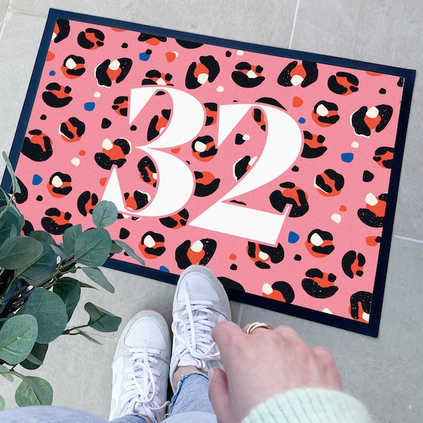 Personalised Leopard Print Doormat Gift For The Home | This Personalised Door Mat Makes a Perfect Welcome Mat or Front Door Mat Inside