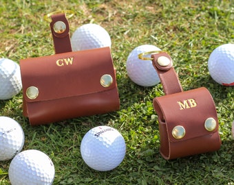 Double porte-balles de golf en cuir fait main personnalisé, Sac de golf personnalisé, Sac pour balles de golf, Étui pour balles de golf, Pochette pour balles de golf, Pochette de golf en cuir