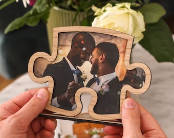 Personalised Gay Wedding Jigsaw Anniversary Photo Frame | Customisable Picture Frame or Photo Frames Ideal Personalised Gifts For Loved Ones