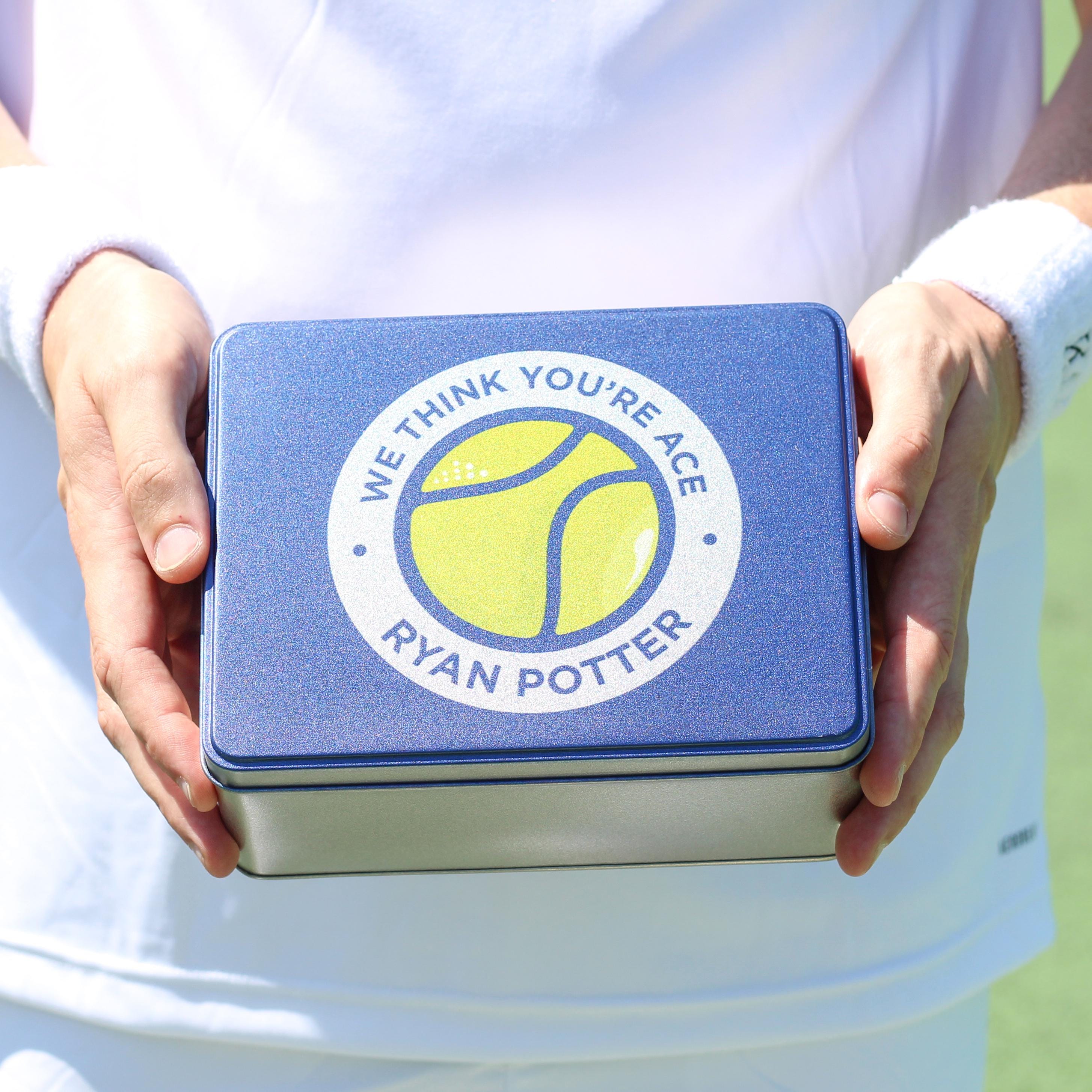 Personalised Tennis Ball Tin With Hip Flask Gift For Him, Stainless Steel Hip Flask, Teacher Retirement Gift, 50th Birthday Gift For Men,