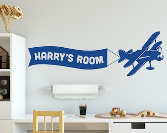 Personalised Airplane Wall Sticker, Airplane Wall Decal, Airplane Stickers, Boy Wall Sticker, Airplane Wall Decor, Wall Decal For Boys
