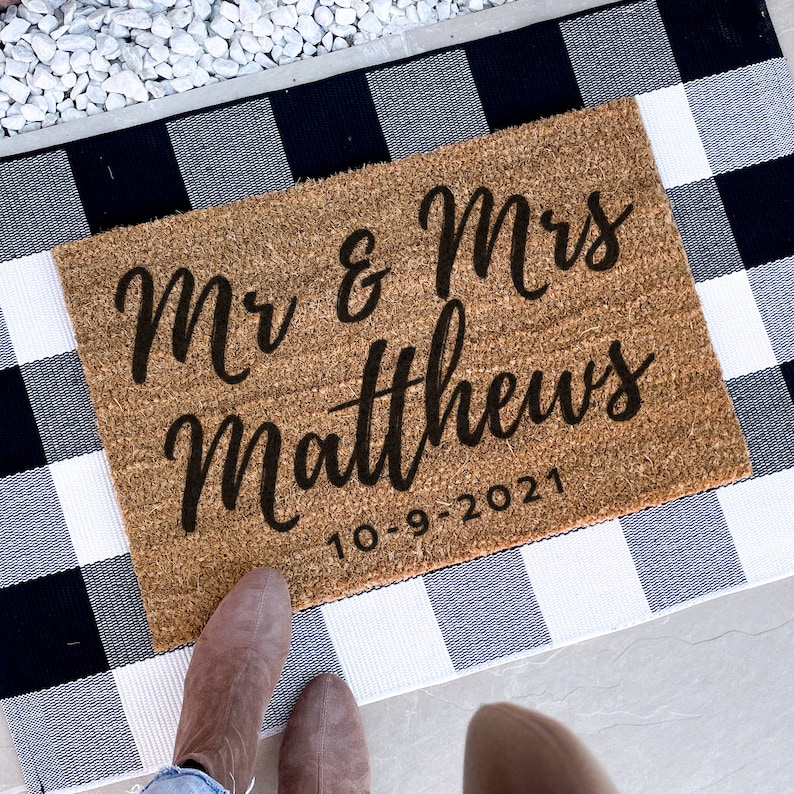 Personalised Mr And Mrs Door Mat, Personalized Door Mat, Custom Door Mat, Housewarming Gift, New Home Gift, Wedding Gift, Welcome Doormat image 1