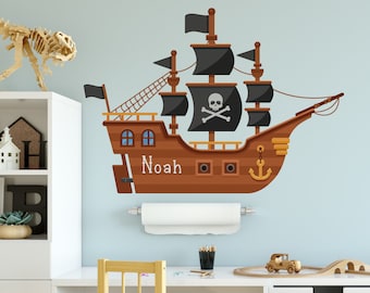 Personalised Pirate Ship Wall Sticker Room Decor Art, Pirate Ship Decal, Kids Wall Stickers, Pirate Wall Sticker, Bedroom Wall Sticker