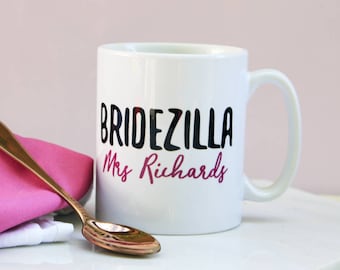 Personalised Bridezilla Mug, Monogram Coffee Mug, Engraved Ceramic Mug, Personalized Best Friend Mug, Reusable Coffee Cup, Engagement Mug