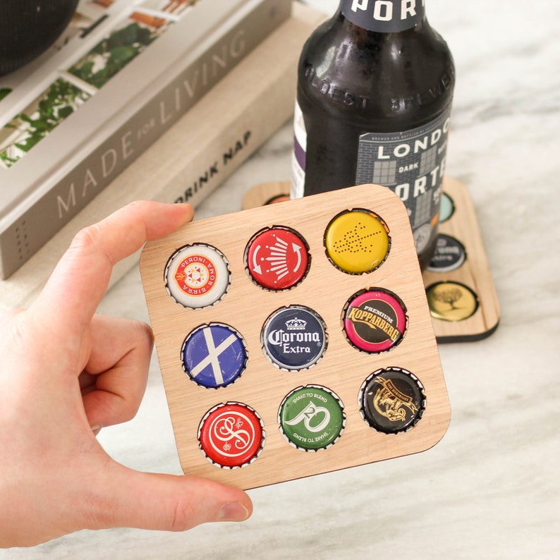 Beer Cap Collector Coaster Birthday Gift For Dad, Beer Cap Collector, Man Cave Accessories, Wooden Coaster, Beer Cap Display, Gifts For Dad image 5