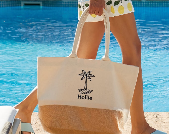 Personalised Palm Tree Summer Beach Bag Gift For Her, Summer Bag For Women, Personalized Beach Bag, Beach Tote Bag, Canvas Beach Bag