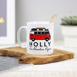 Personalised Campervan Mug, Engraved Travel Mug, Camping Mug Personalized, Custom Made Coffee Mug, Gift For Traveler Men, Pottery Tea Mug