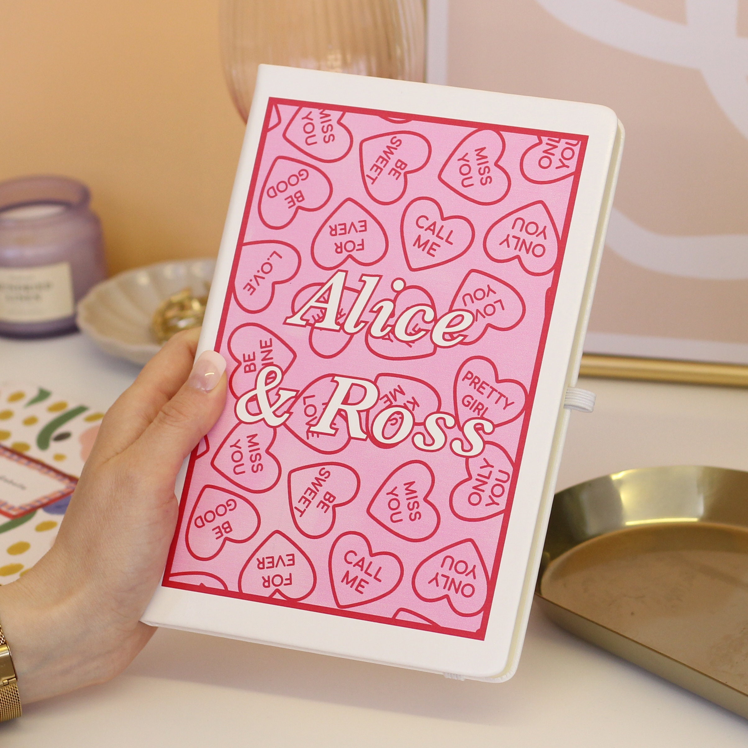 Personalised Love Heart Sweets Notebook for Couples, Personalised ...