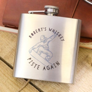 Personalised Snowboarding Adventure Flask Gift, Personalized Hip Flask, Hip Flask For Men, Stainless Steel Hip Flask, Secret Alcohol Flask