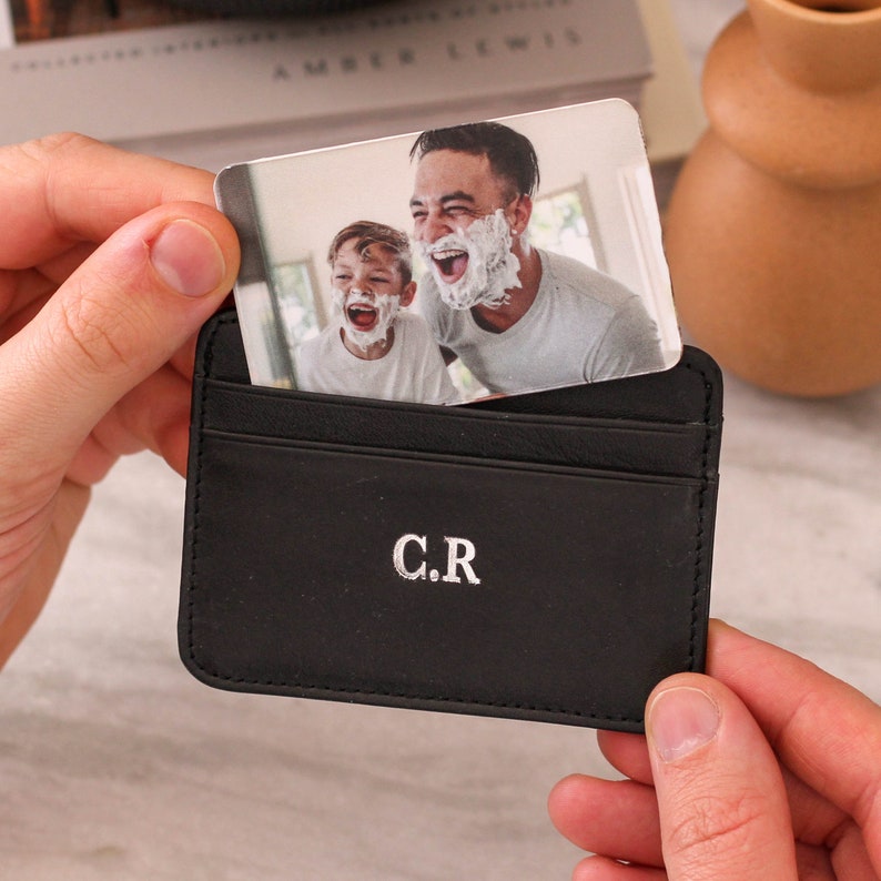 Personalised Slim Credit Card Holder And Photo Keepsake Premium Thin Wallet Card Holder For Him A Slim & Minimalist Wallet Easy to Carry image 1