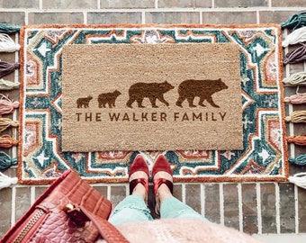 Personalised Bear Family Door Mat, Personalized Door Mat, Customized Door Mat, Housewarming Gifts, Bear Doormat, Custom Bear Doormat