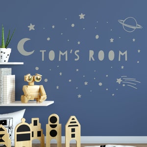 Personalised Space And Stars Wall Sticker For Bedroom, Wall Sticker Space, Star Wall Stickers, Baby Name Wall Sticker, Unique Wall Stickers