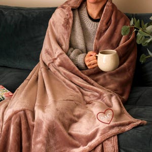 Personalised Heart Embroidery Blanket Throw Cosy Gift For Home