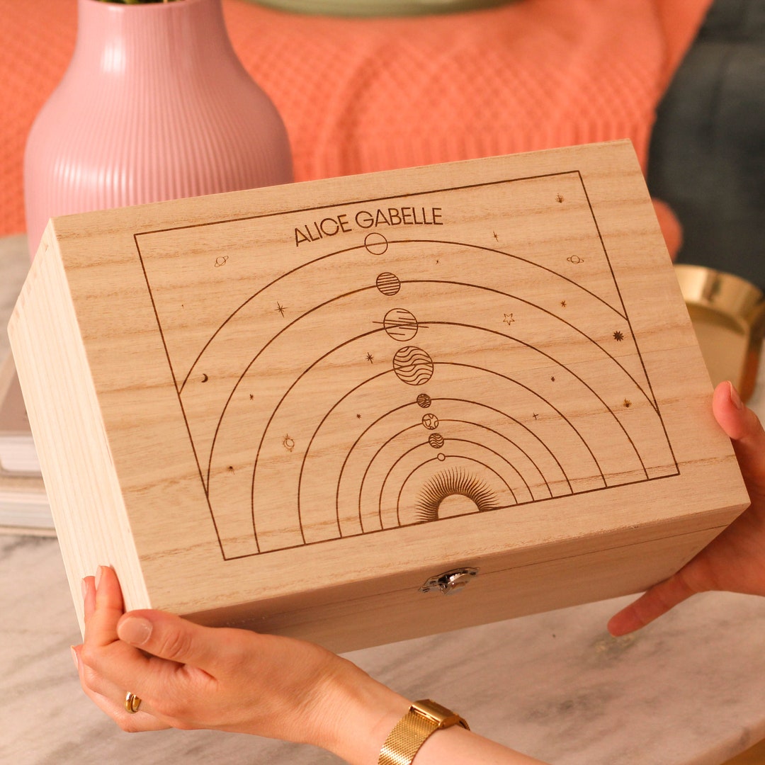 Personalised Galaxy Keepsake Box Gift for Her, Personalized Wooden