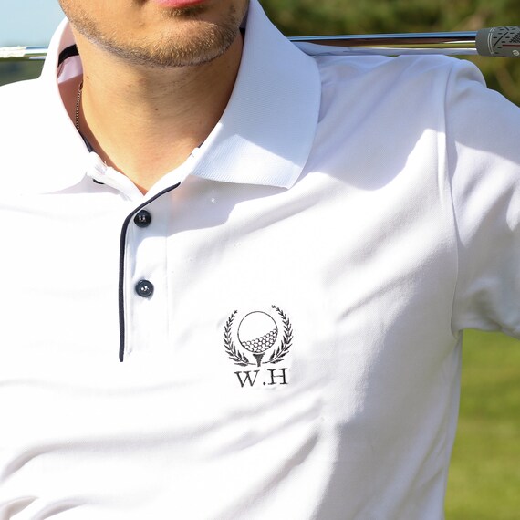 Thatsnicethatuk Personalised Golf Wreath Polo Top for Men Gift Personalised Polo Top Logo Polo Shirt Polo Top T Shirt Custom Polo Shirt Golf Polo Shirt