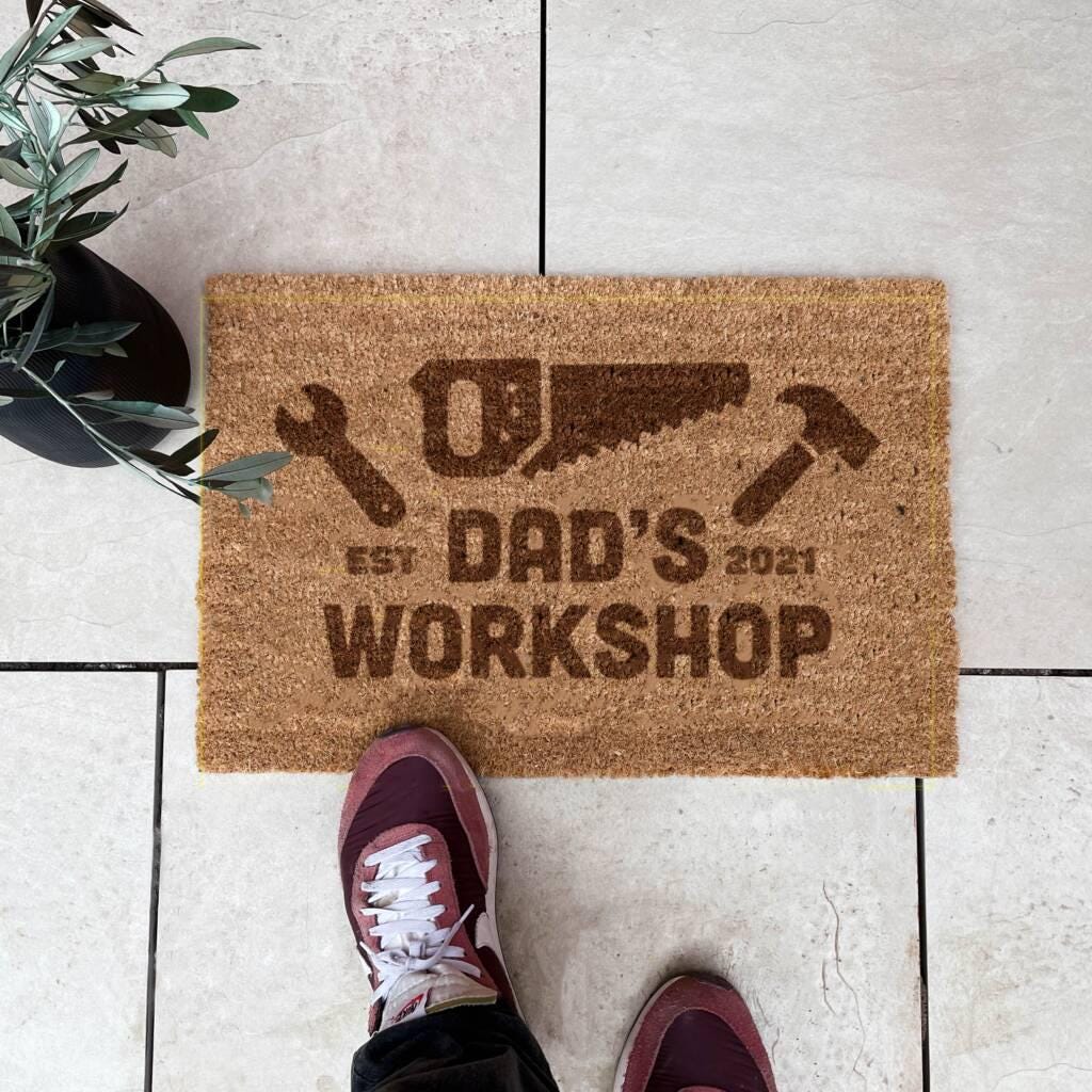 Personalised Home Workshop Doormat Gift For Him, fathers day gift, man cave gift, tools theme, gift for men, fixer upper
