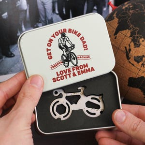 Personalised Bike Tool Gift Tin For Dad Adventure, Custom Cycling Gifts For Men, Mountain Bike Cyclist Gift, Hand Tool For Adventure
