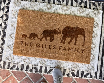 Personalised Elephant Family Door Mat, Personalized Doormat, Custom Doormat, Housewarming Gift, Welcome Mat, Family Name Doormat, Home Decor