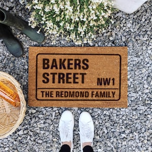 Personalisierte London Straßenschild Fußmatte Neues Zuhause Geschenk, personalisierte Fußmatte, neues Zuhause Geschenk, Fußmatte personalisiert, Familie Fußmatte, Türmatte