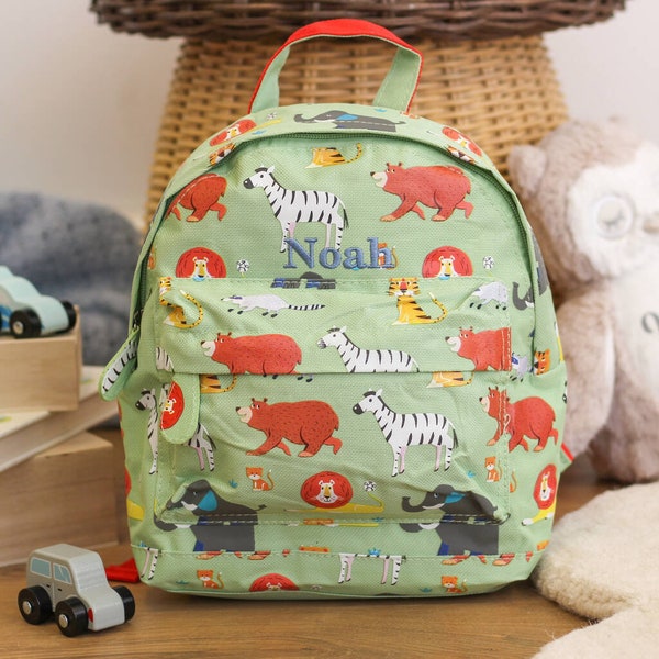 Personalised Jungle Animals Children's School Back Pack, Backpack For Kids, School Travel Bag, School Bag Kids, Gift For Kids