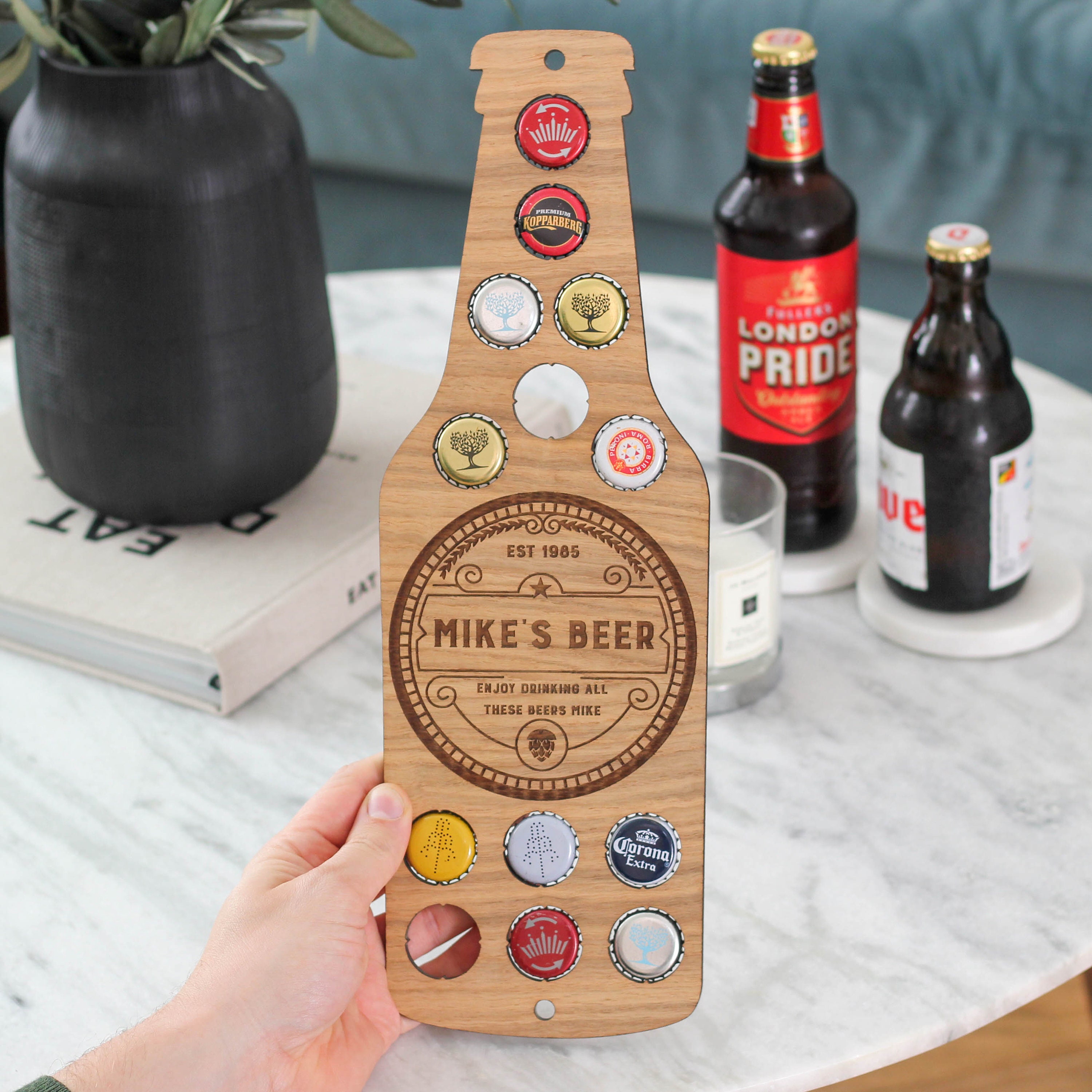 Personalised Beer Bottle Cap Collector, Beer Cap Collector, Fathers Day Gift, Man Cave Decor, Bottle Top Collector, Beer Bottle Top Holder