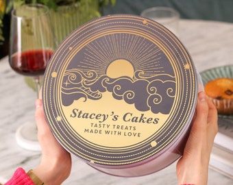 Personalised Sunrise Cake Tin Baking Gift For Her, Unique Gift for Her or Him, Gift for Baker, Metal Treats Biscuits Storage Tin