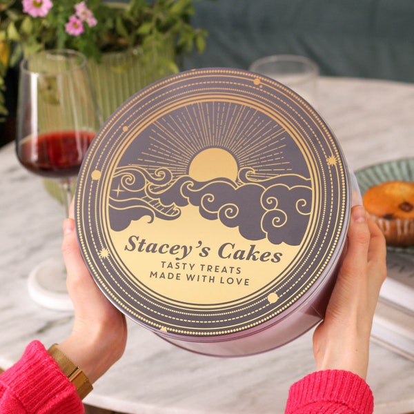Personalised Sunrise Cake Tin Baking Gift For Her, Unique Gift for Her or Him, Gift for Baker, Metal Treats Biscuits Storage Tin