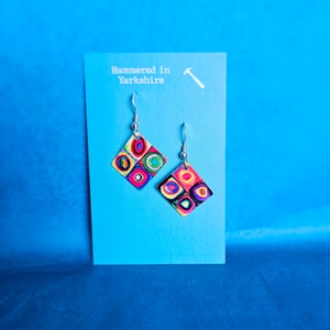 Small Traffic Light bright coloured Lightweight Tin Earrings. Tin Anniversary Gift. WATERPROOF METAL NOT Paper, wood, resin.