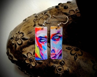 Handmade Funky Art Earrings 925 Wires. Quality Waterproof Lightweight Tin NOT varnished paper or wood
