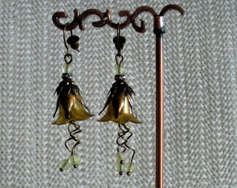 Yellow and bronze bell earrings