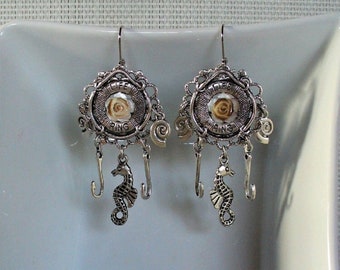 Boucles d'oreille "Marine" argentée et nacre