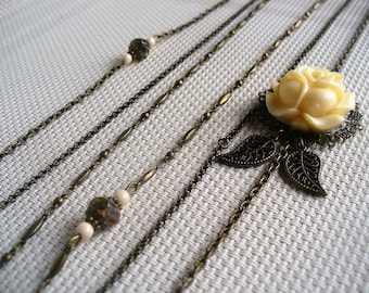 Romantic multi-row necklace bronze, cream and yellow