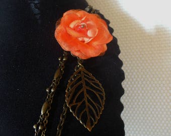 Parure collier + boucles d'oreille bronze et orange