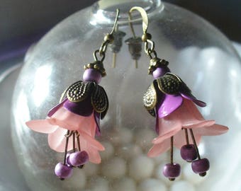 Boucles d'oreilles couleurs bronze, rose et violet