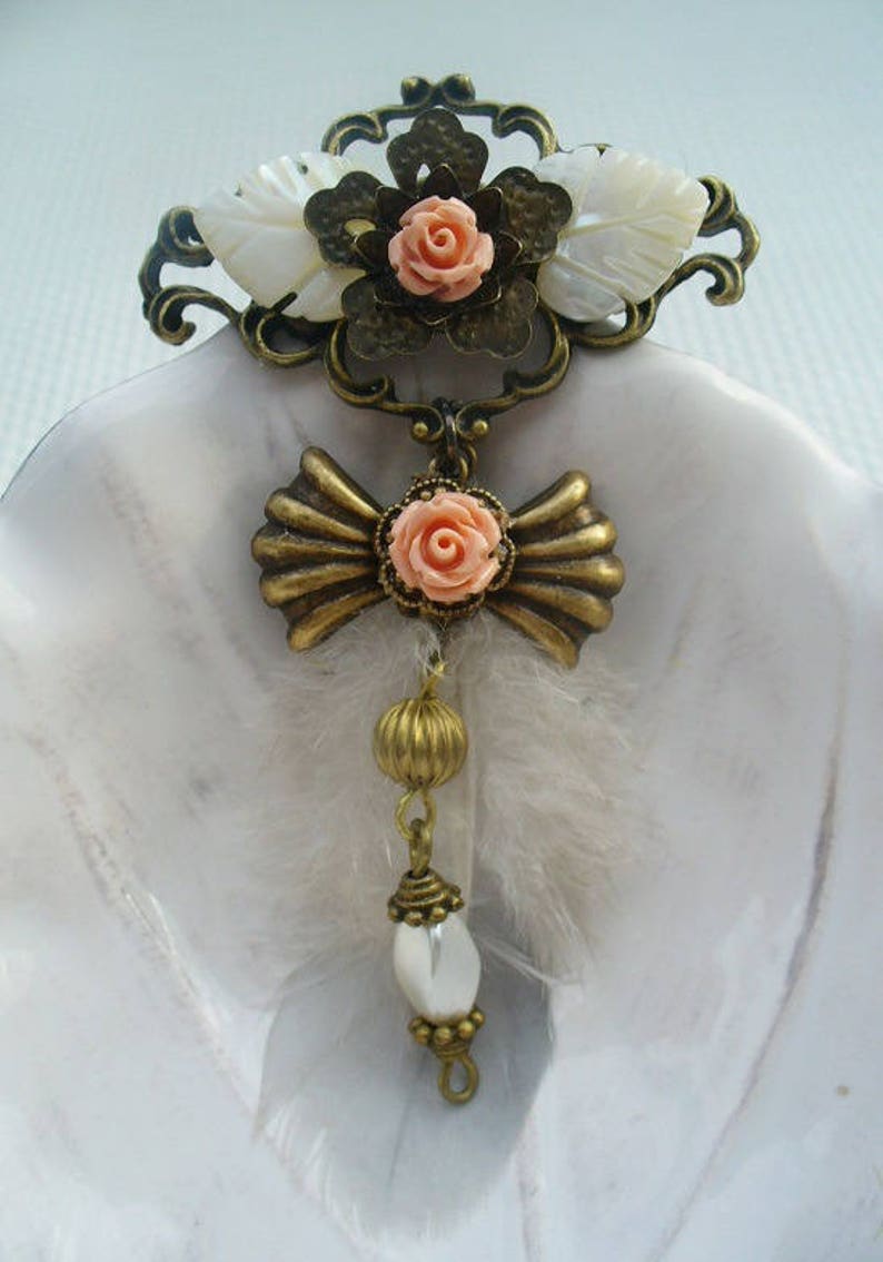 Broche couleurs bronze, saumon et blanche image 4