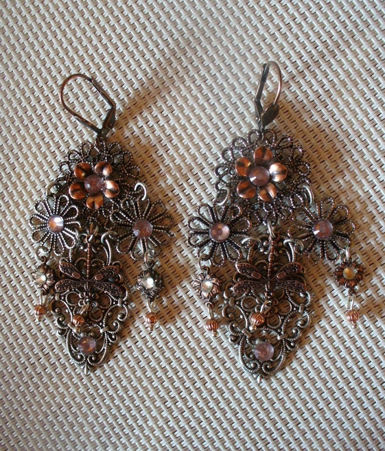 Chandelier earrings silver and copper