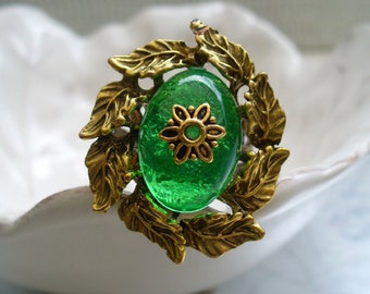 Bague réglable verte et dorée