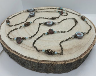 Collier romantique bleu menthe et bronze