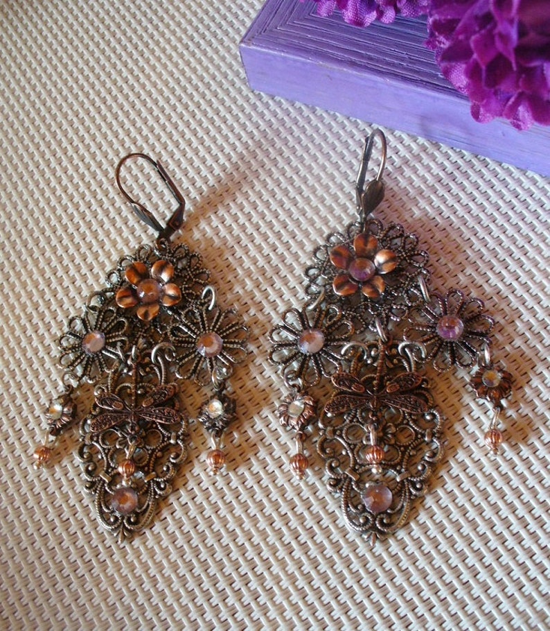 Chandelier earrings silver and copper